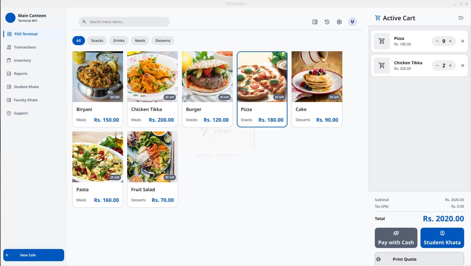 Cafeteria POS — screenshot